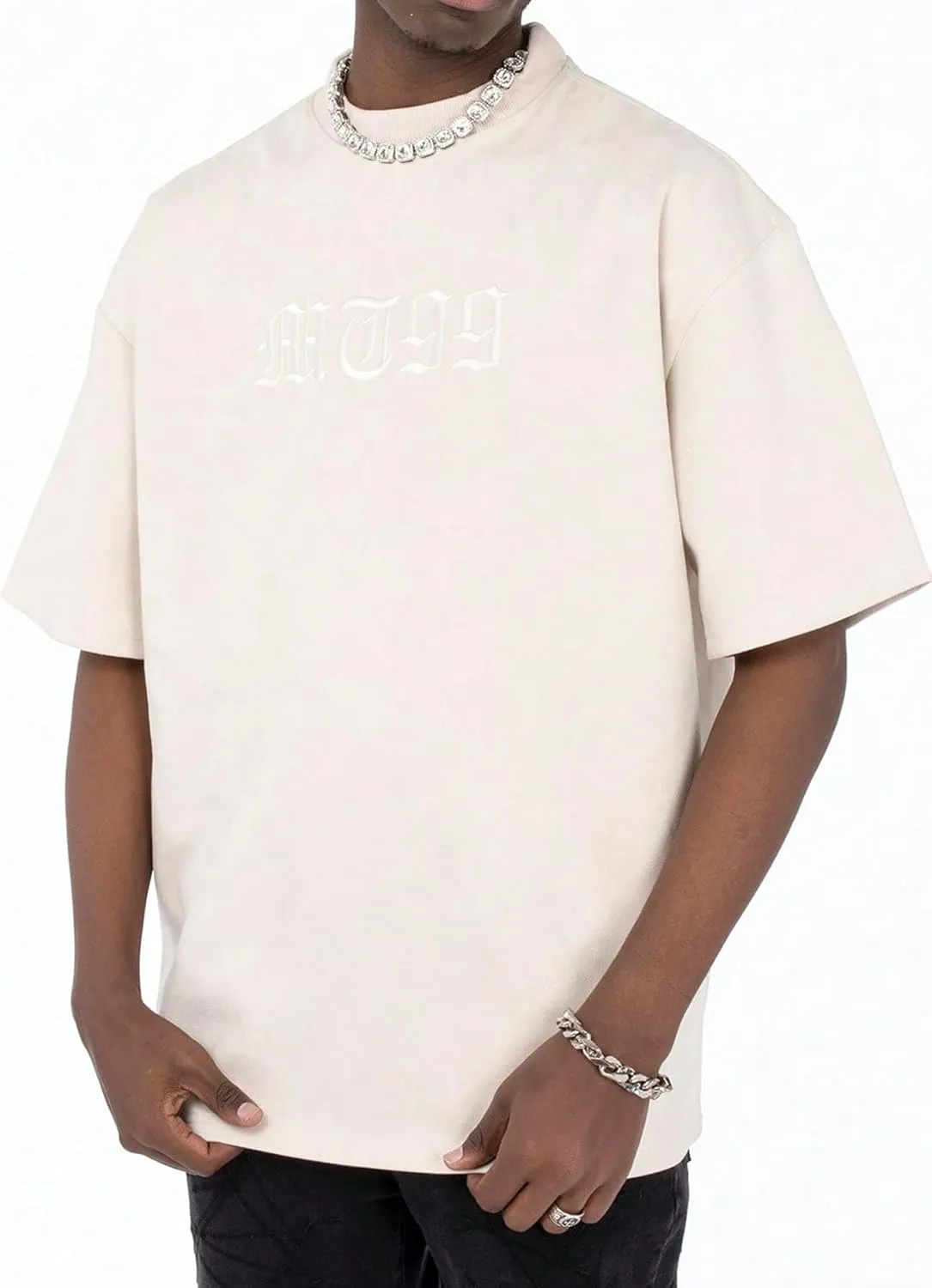 Verdusa Men's Oversized Tops Letter Embroidery Drop Shoulder Tee Top Casual T Shirts