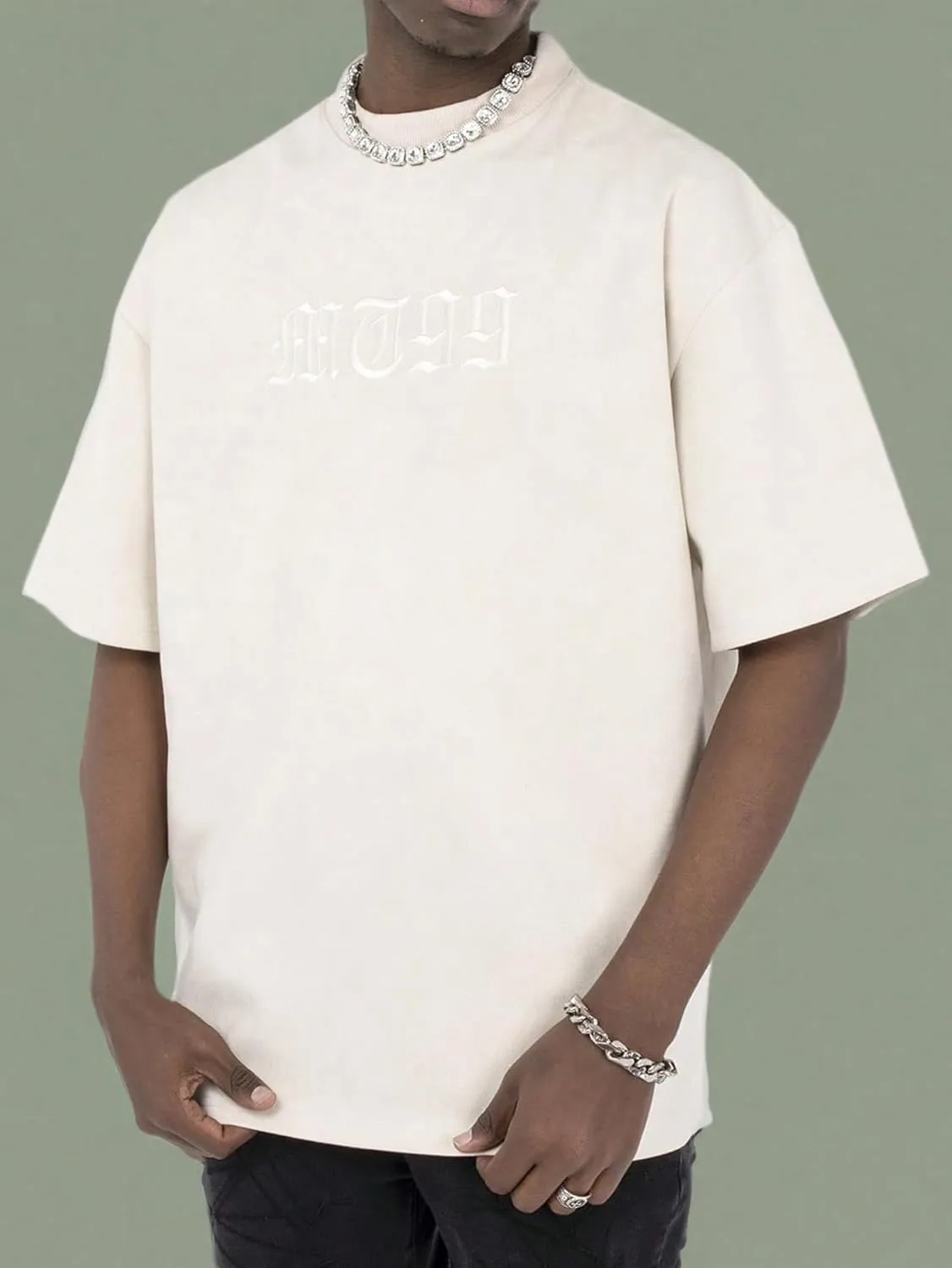 Verdusa Men's Oversized Tops Letter Embroidery Drop Shoulder Tee Top Casual T Shirts