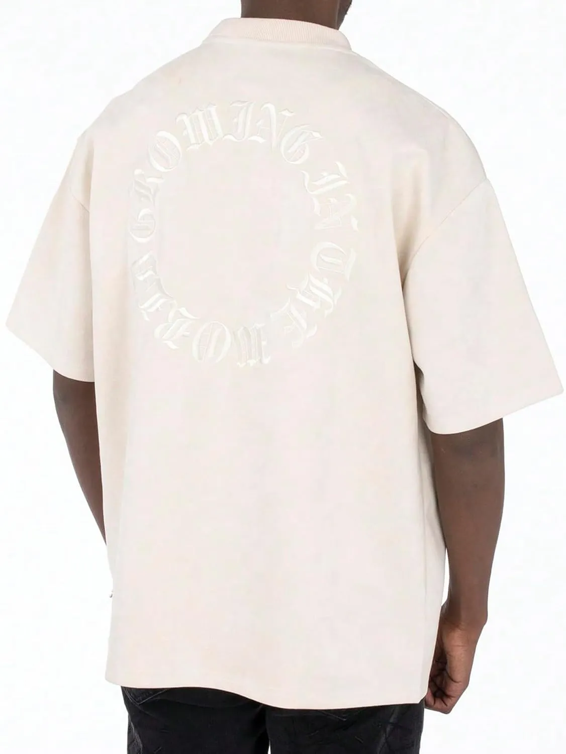 Verdusa Men's Oversized Tops Letter Embroidery Drop Shoulder Tee Top Casual T Shirts