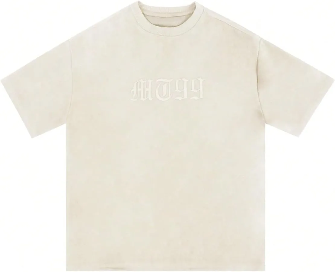 Verdusa Men's Oversized Tops Letter Embroidery Drop Shoulder Tee Top Casual T Shirts