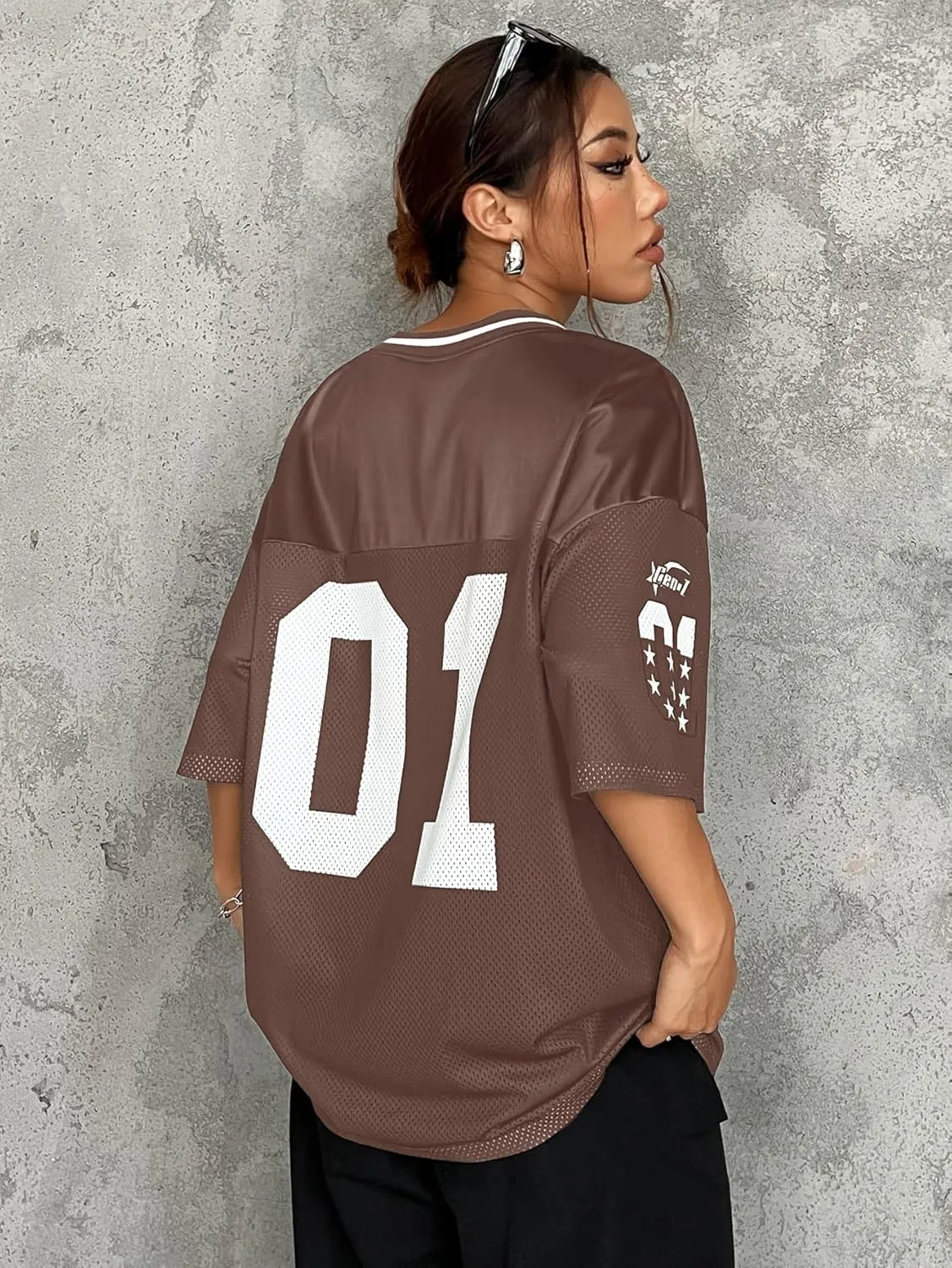 Verdusa Women's Plus Size Jersey T Shirts Hip Hop Short Sleeve Oversized Tee Tops Streetwear
