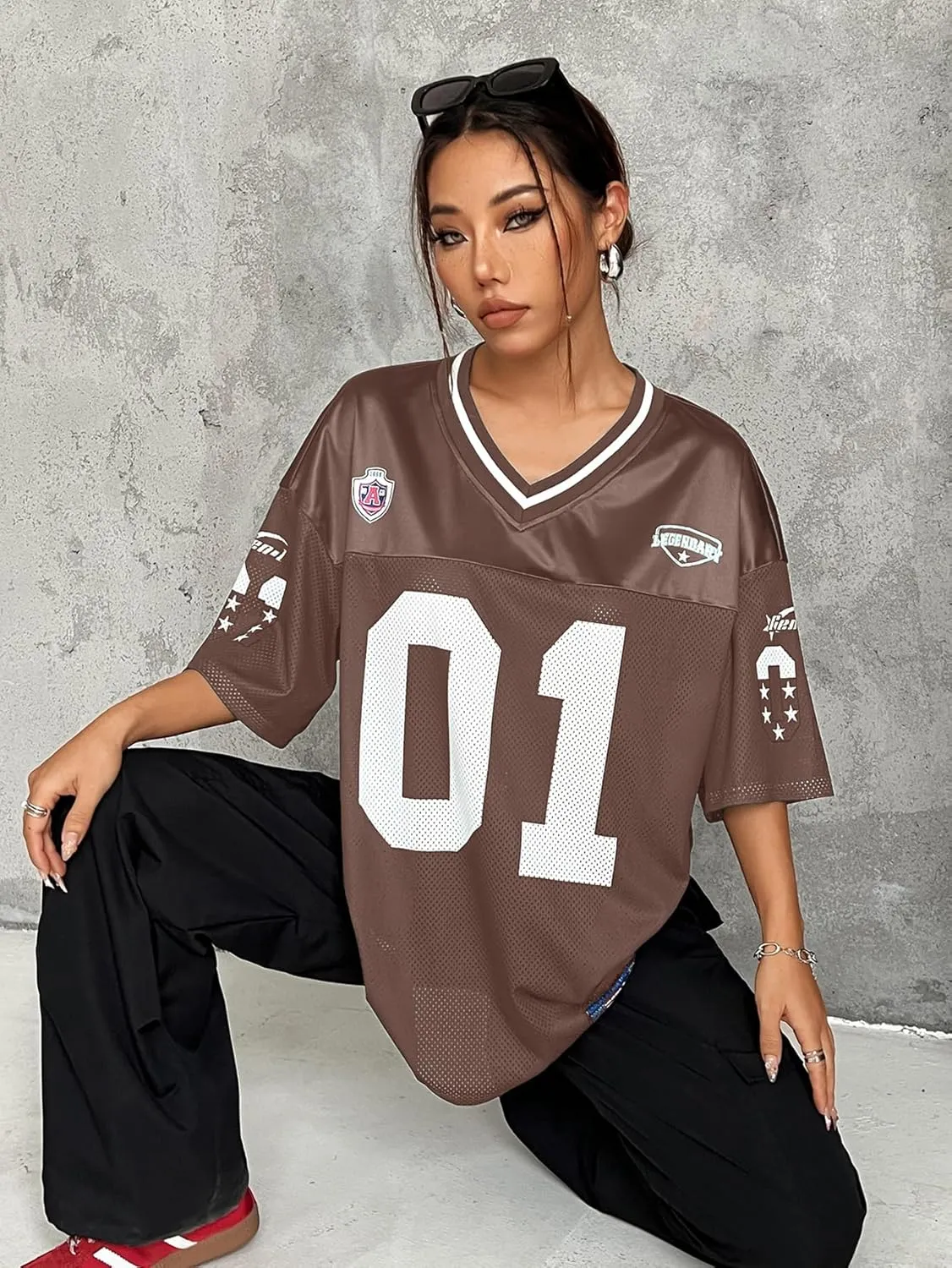 Verdusa Women's Plus Size Jersey T Shirts Hip Hop Short Sleeve Oversized Tee Tops Streetwear