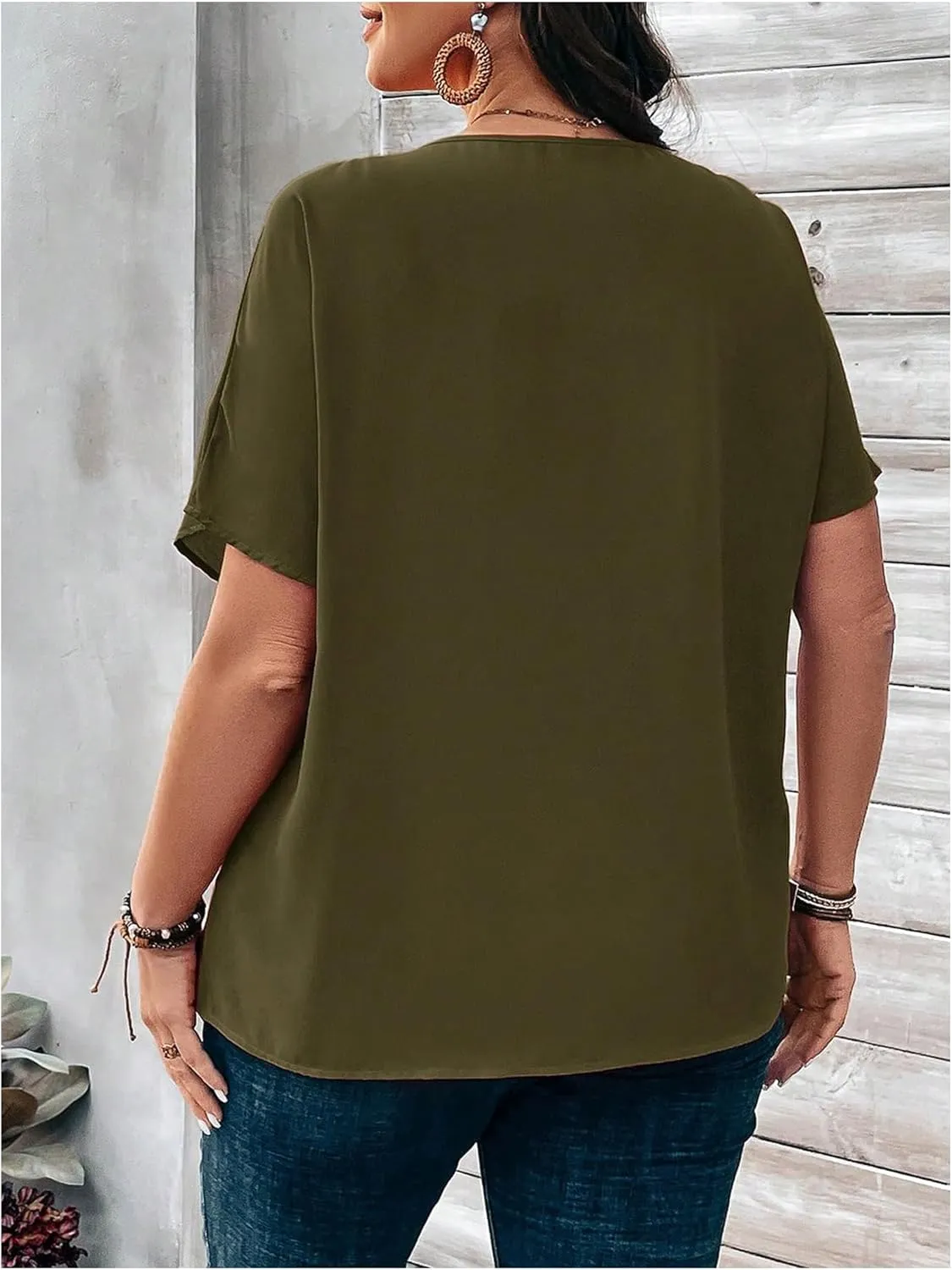 Verdusa Women's Plus Size Tops Button Front Short Sleeve V Neck T Shirts