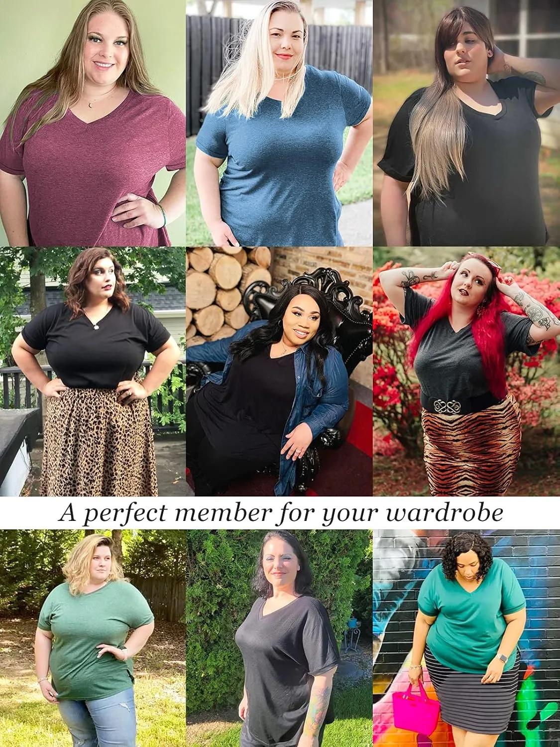 VISLILY Plus-Size-Womens-Tops V Neck Roll Sleeve T Shirts Summer Side Split Tee