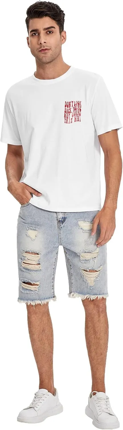 WDIRARA Men's Graphic Letter Print Short Sleeve T Shirts Round Neck Tee Top