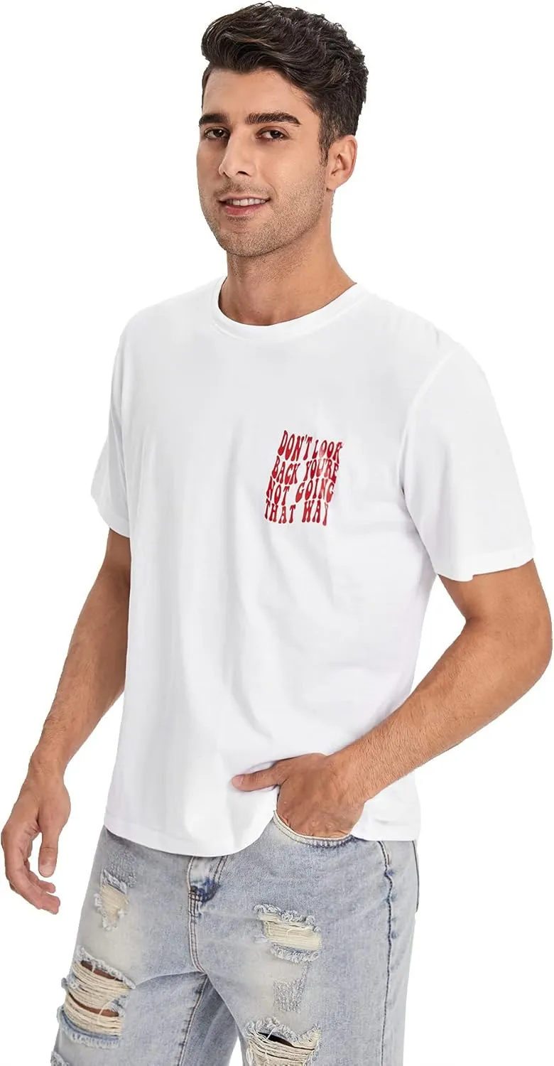 WDIRARA Men's Graphic Letter Print Short Sleeve T Shirts Round Neck Tee Top