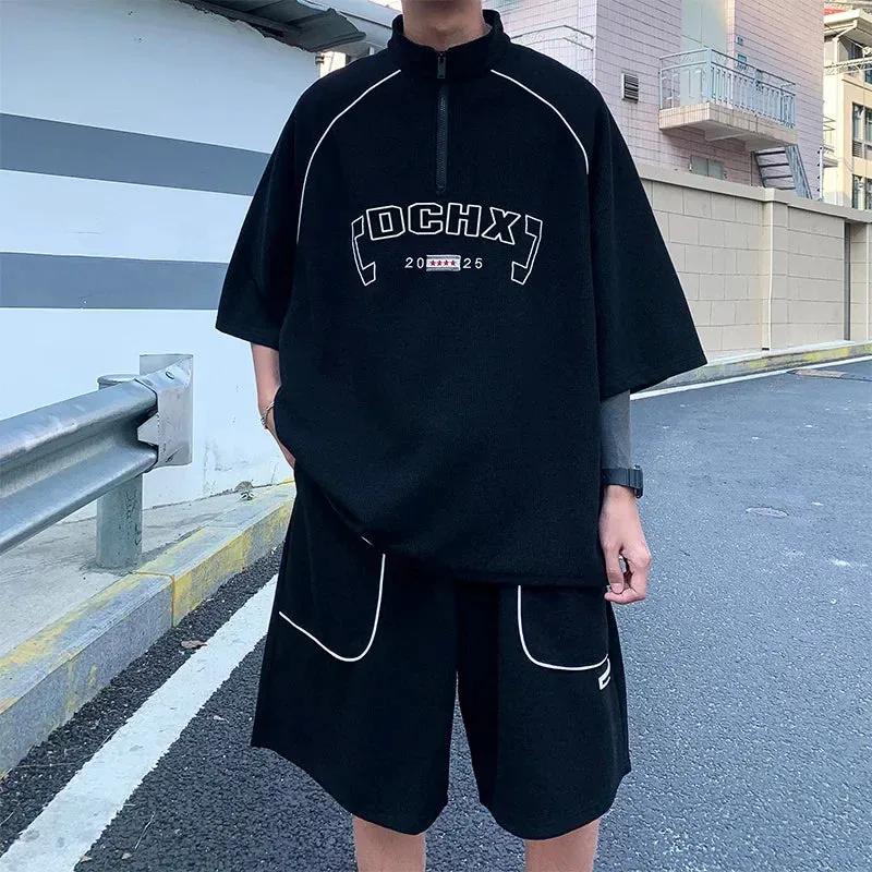 Wiaofellas  -  Streetwear Oversized Tracksuit Men Summer Hip Hop Trendy American Fashion T-shirt   Shorts Sets High Street Two-piece Sets