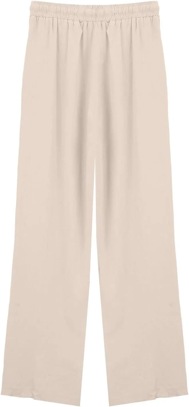 Wide Leg Linen Pants Women Palazzo Trousers Summer Casual Vacation Trousers Lounge Pant with Pockets