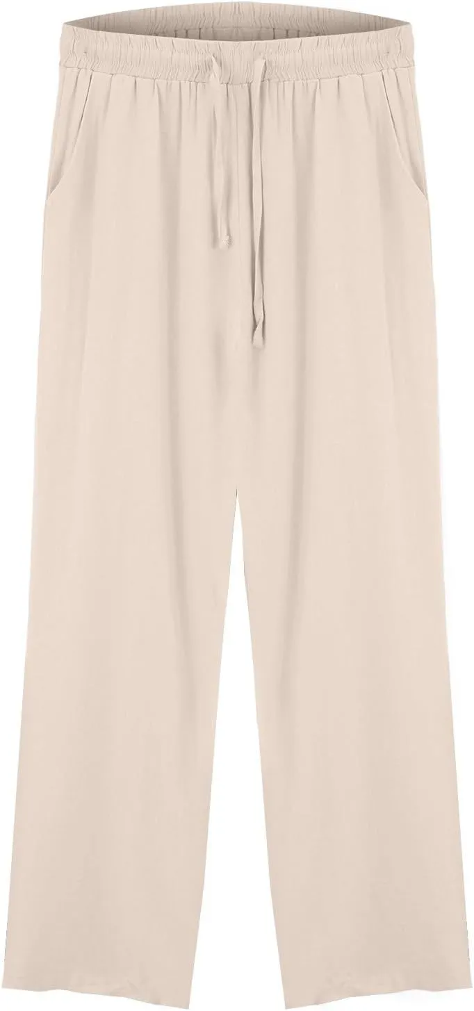 Wide Leg Linen Pants Women Palazzo Trousers Summer Casual Vacation Trousers Lounge Pant with Pockets