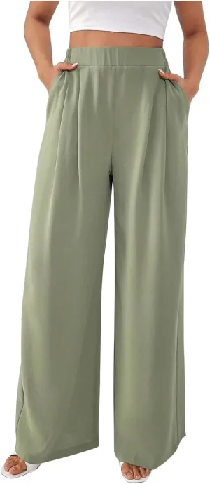 Wide Leg Palazzo Pants for Women with Pockets Elastic Business Causal Pants 2025 Summer Beach Travel Trousers