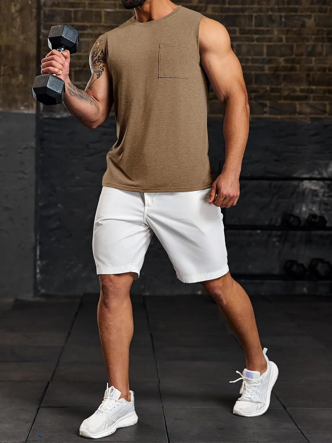 Wihion Men's Sleeveless Gym Tank Tops with Pocket Workout Bodybuilding Muscle T Shirts