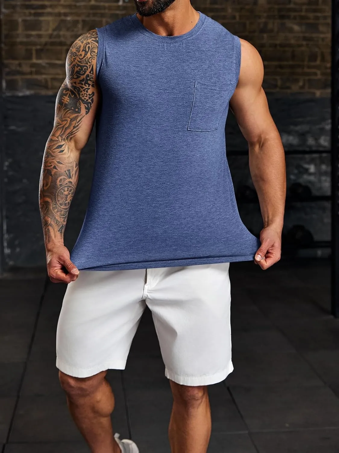 Wihion Men's Sleeveless Gym Tank Tops with Pocket Workout Bodybuilding Muscle T Shirts
