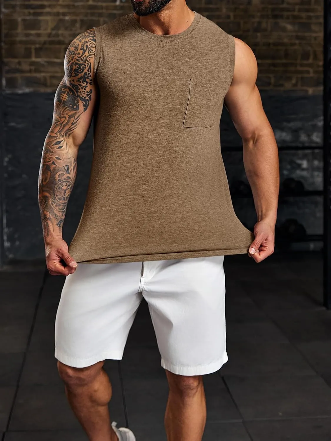 Wihion Men's Sleeveless Gym Tank Tops with Pocket Workout Bodybuilding Muscle T Shirts
