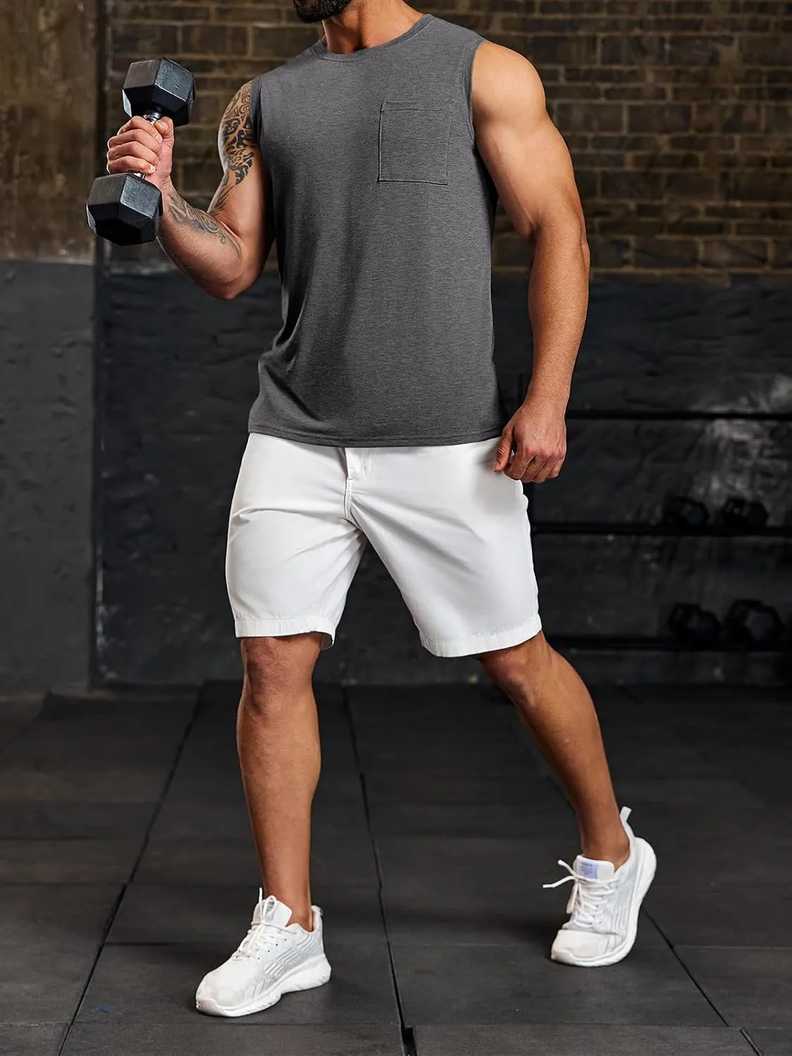 Wihion Men's Sleeveless Gym Tank Tops with Pocket Workout Bodybuilding Muscle T Shirts