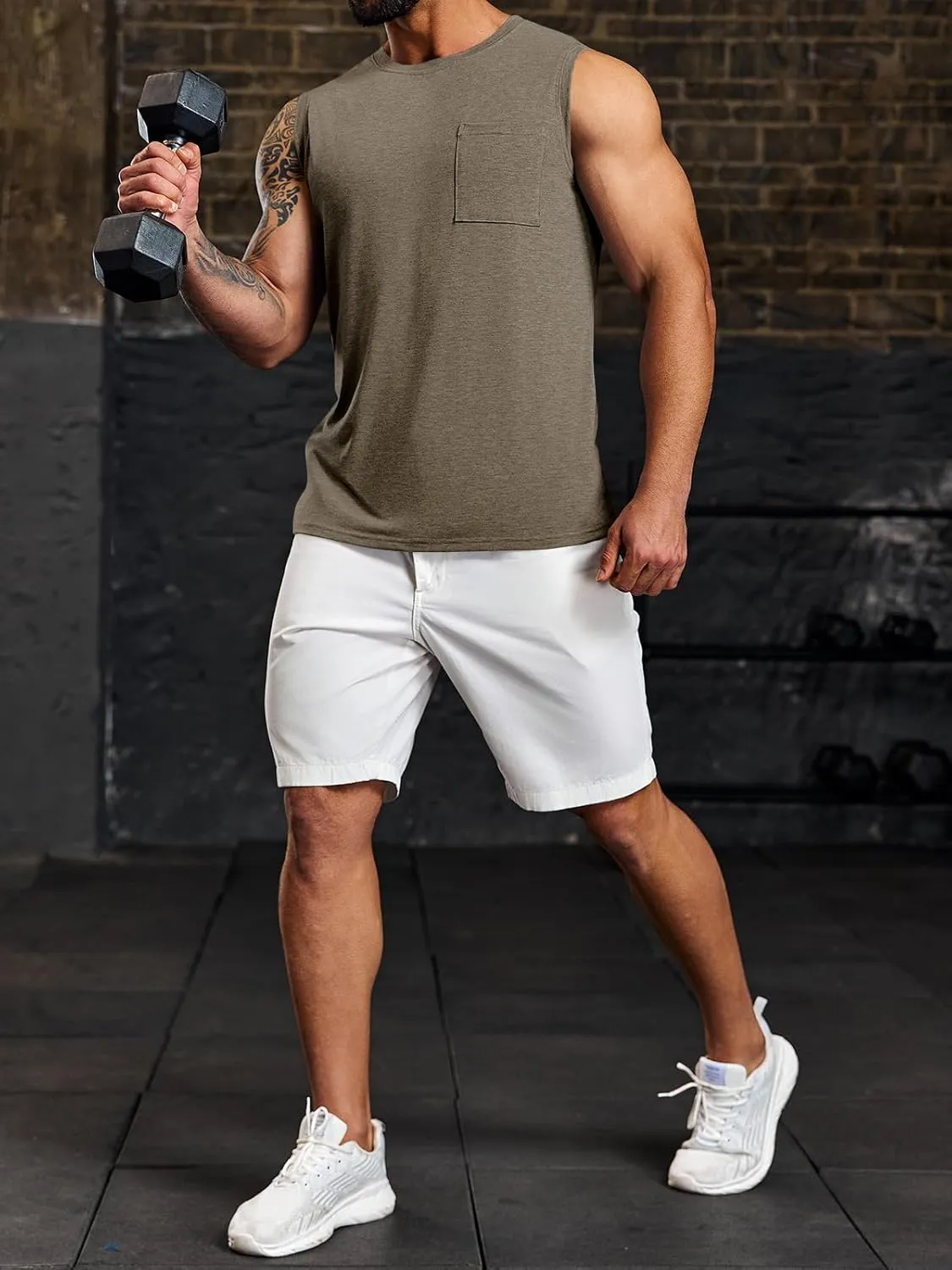 Wihion Men's Sleeveless Gym Tank Tops with Pocket Workout Bodybuilding Muscle T Shirts