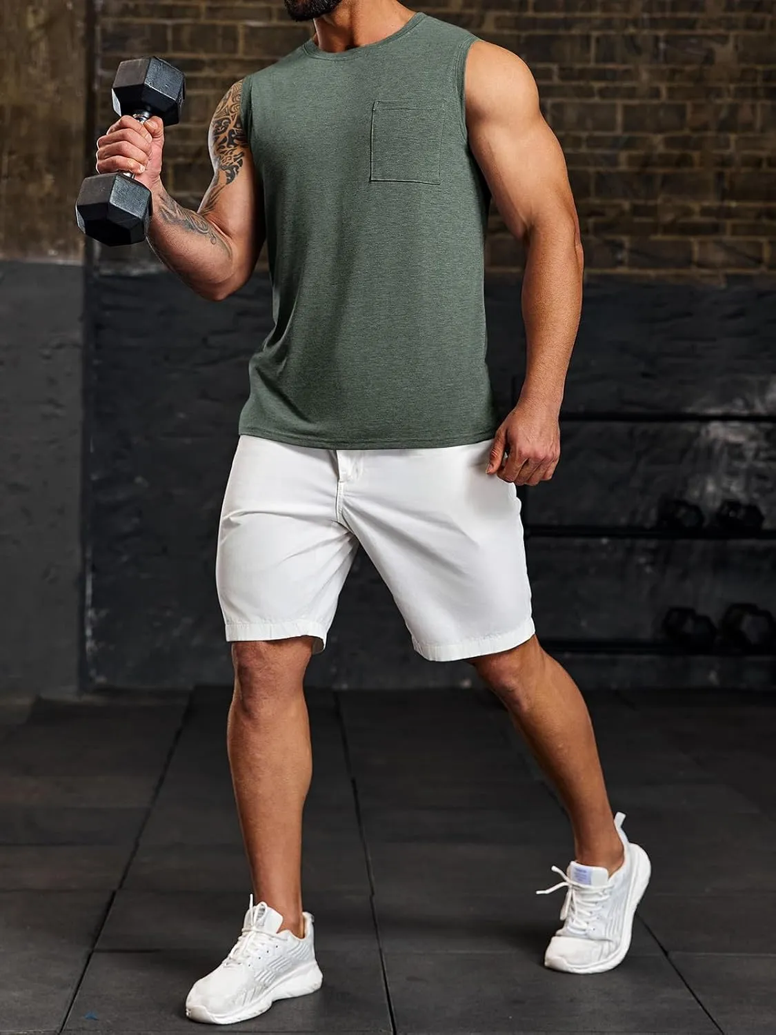 Wihion Men's Sleeveless Gym Tank Tops with Pocket Workout Bodybuilding Muscle T Shirts