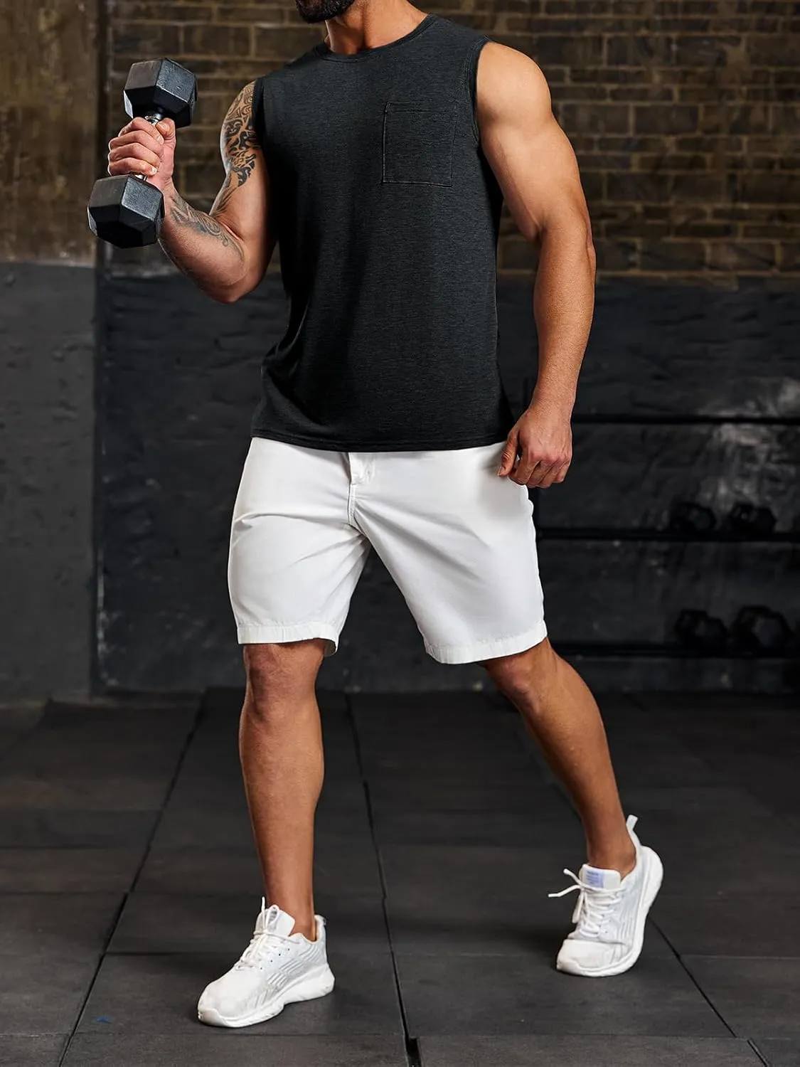 Wihion Men's Sleeveless Gym Tank Tops with Pocket Workout Bodybuilding Muscle T Shirts