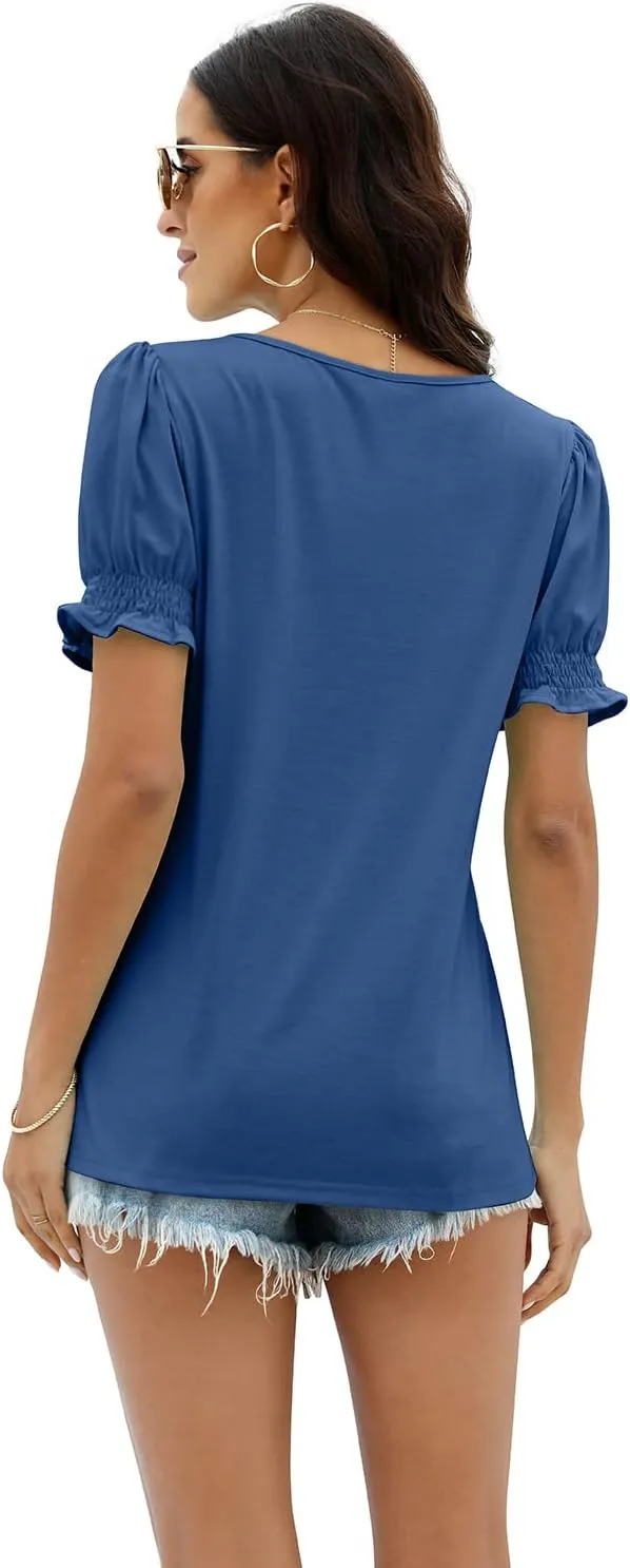 WIHOLL Tops for Women Summer Casual Ruffle Trim Sleeve Square Neck T Shirts