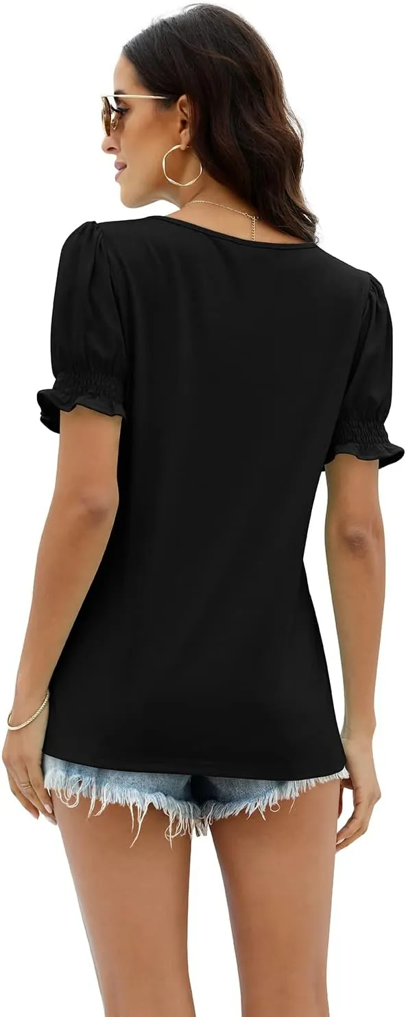 WIHOLL Tops for Women Summer Casual Ruffle Trim Sleeve Square Neck T Shirts