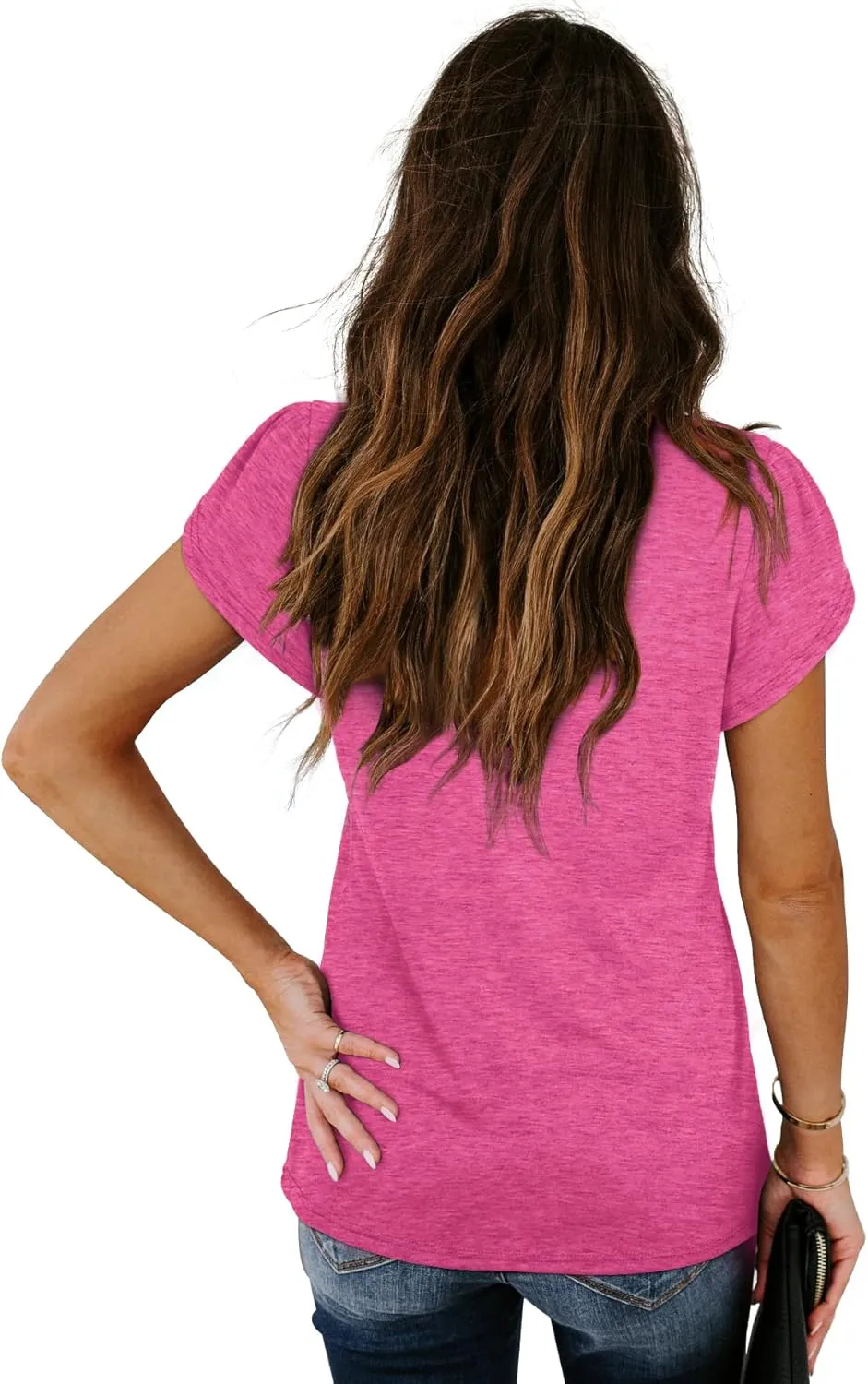 WIHOLL Womens Tops V Neck Summer Petal Sleeve Casual Tshirts