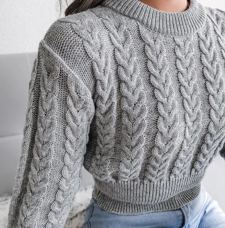 Winter Solid Twist Cropped Sweater