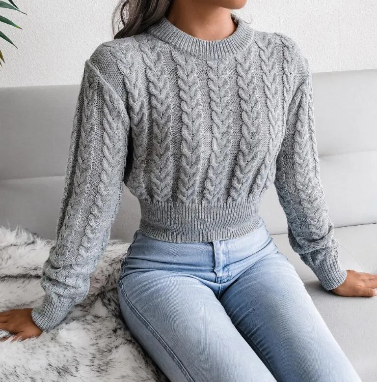 Winter Solid Twist Cropped Sweater