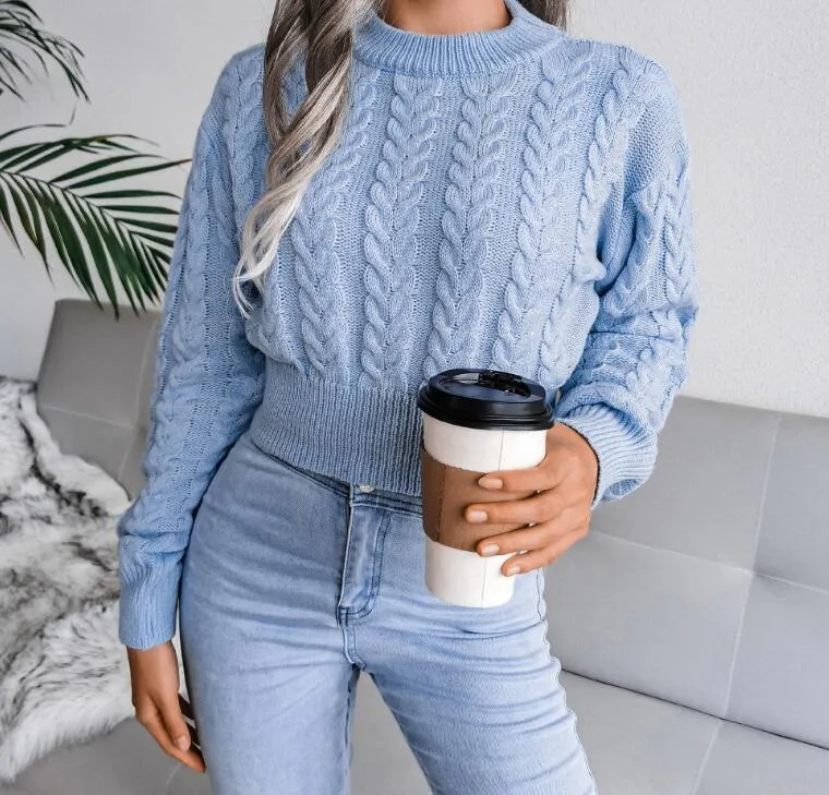 Winter Solid Twist Cropped Sweater