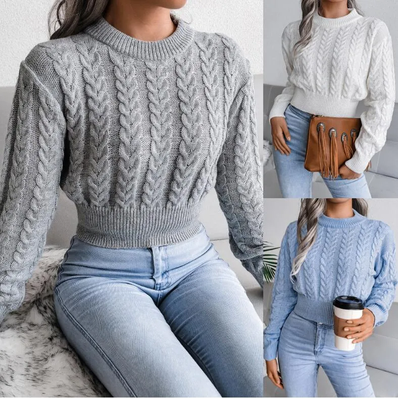 Winter Solid Twist Cropped Sweater