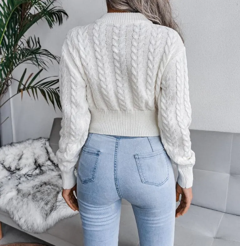Winter Solid Twist Cropped Sweater