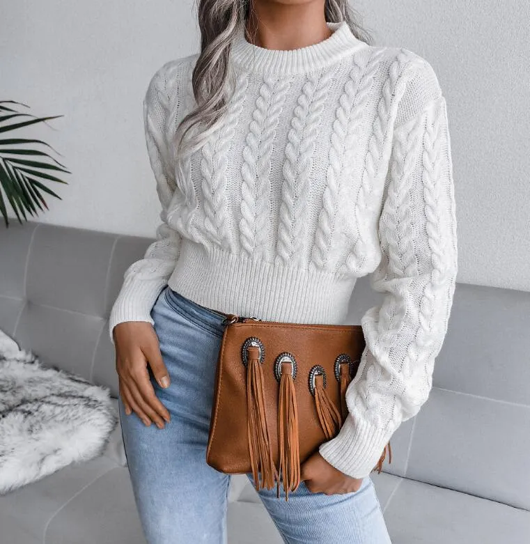 Winter Solid Twist Cropped Sweater