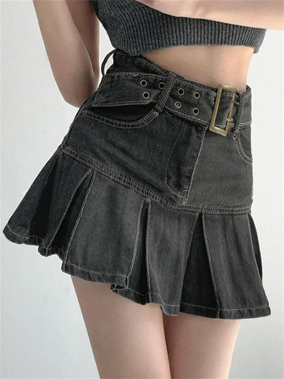 Women American Style Embroidered Denim Skirt Women's Plus Size High-Waisted Slimming Mini Dress