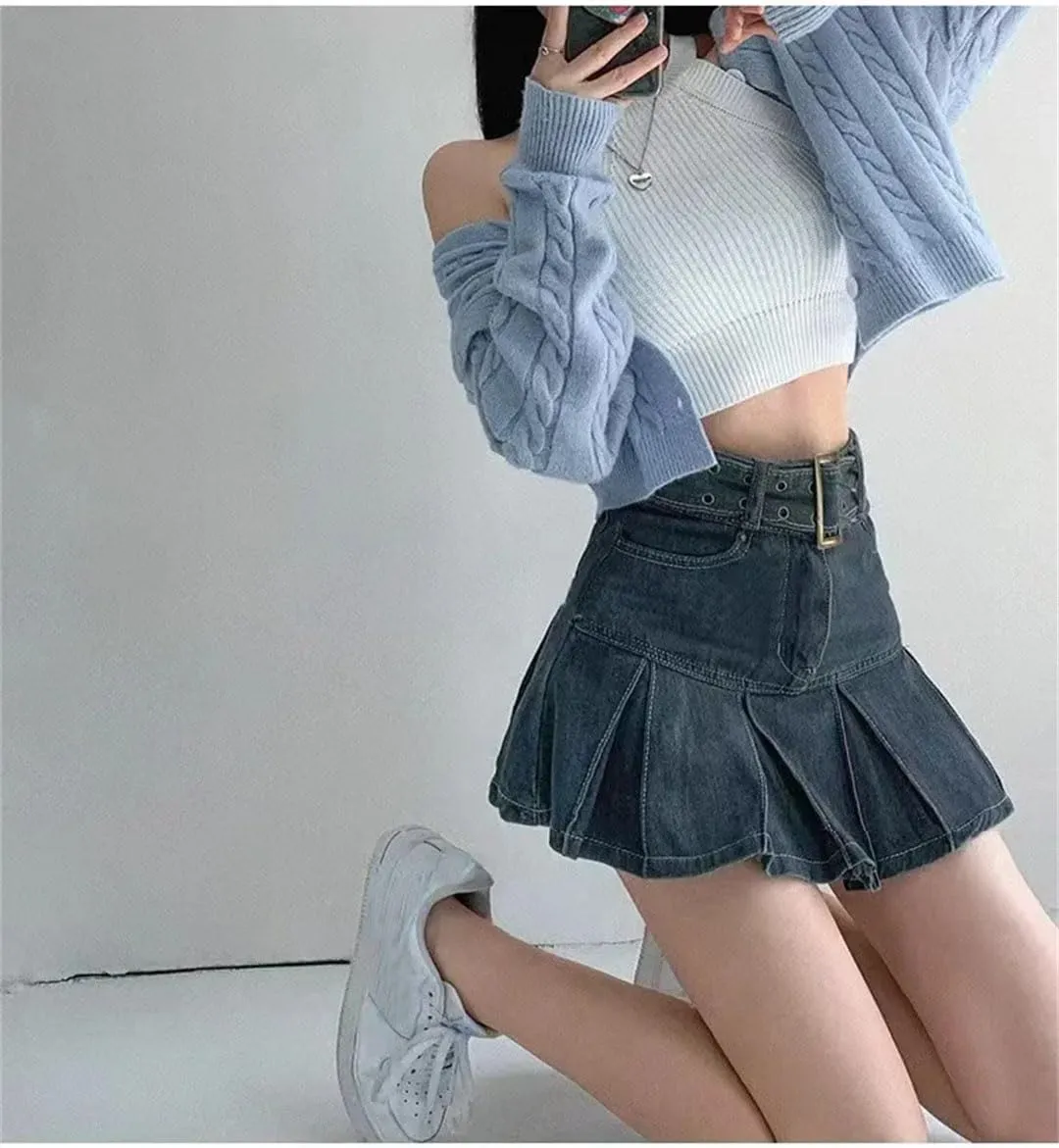 Women American Style Embroidered Denim Skirt Women's Plus Size High-Waisted Slimming Mini Dress