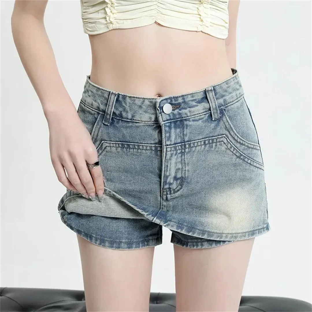 Women American Style High-Waisted Slimming Mini Dress Anti-Exposure Hip Covering Denim Skirt