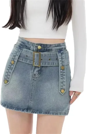 Women High-Waisted A- Line Mini Dress Basic Style Smooths and Slims Your Silhouette Denim Mini Skirt