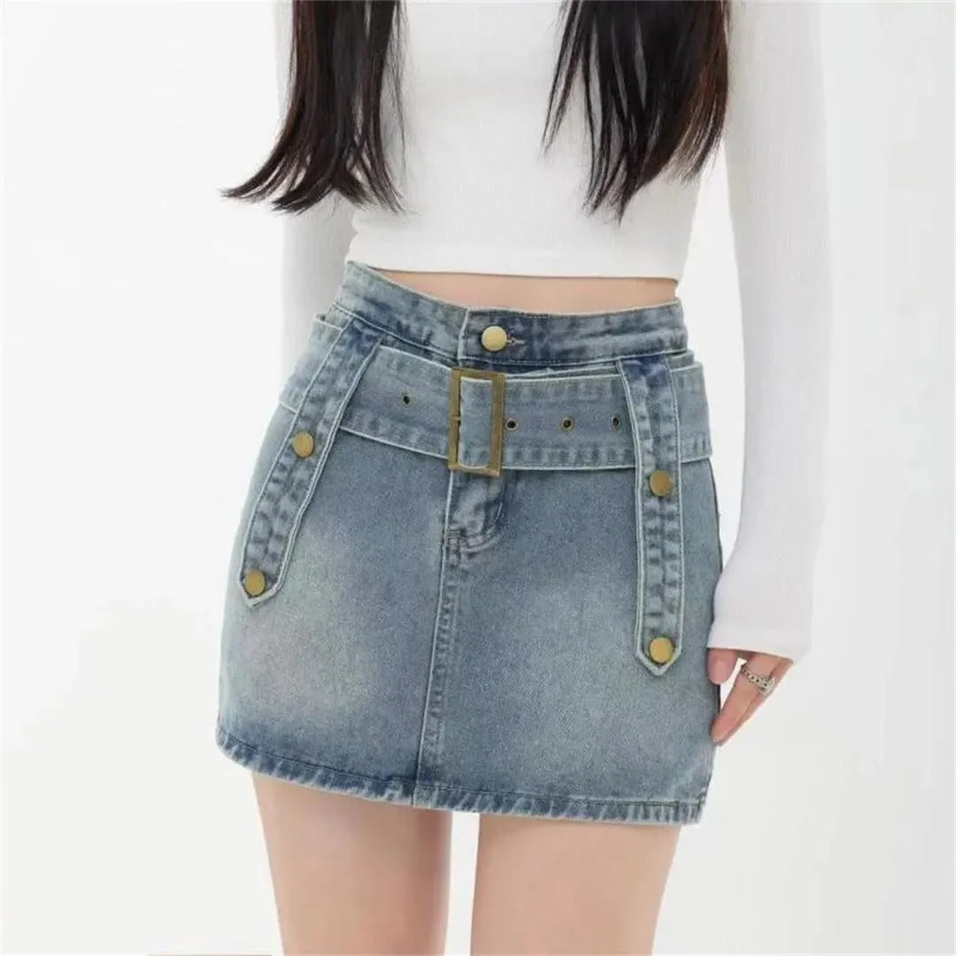 Women High-Waisted A- Line Mini Dress Basic Style Smooths and Slims Your Silhouette Denim Mini Skirt