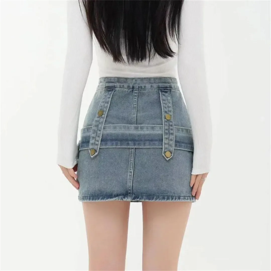 Women High-Waisted A- Line Mini Dress Basic Style Smooths and Slims Your Silhouette Denim Mini Skirt