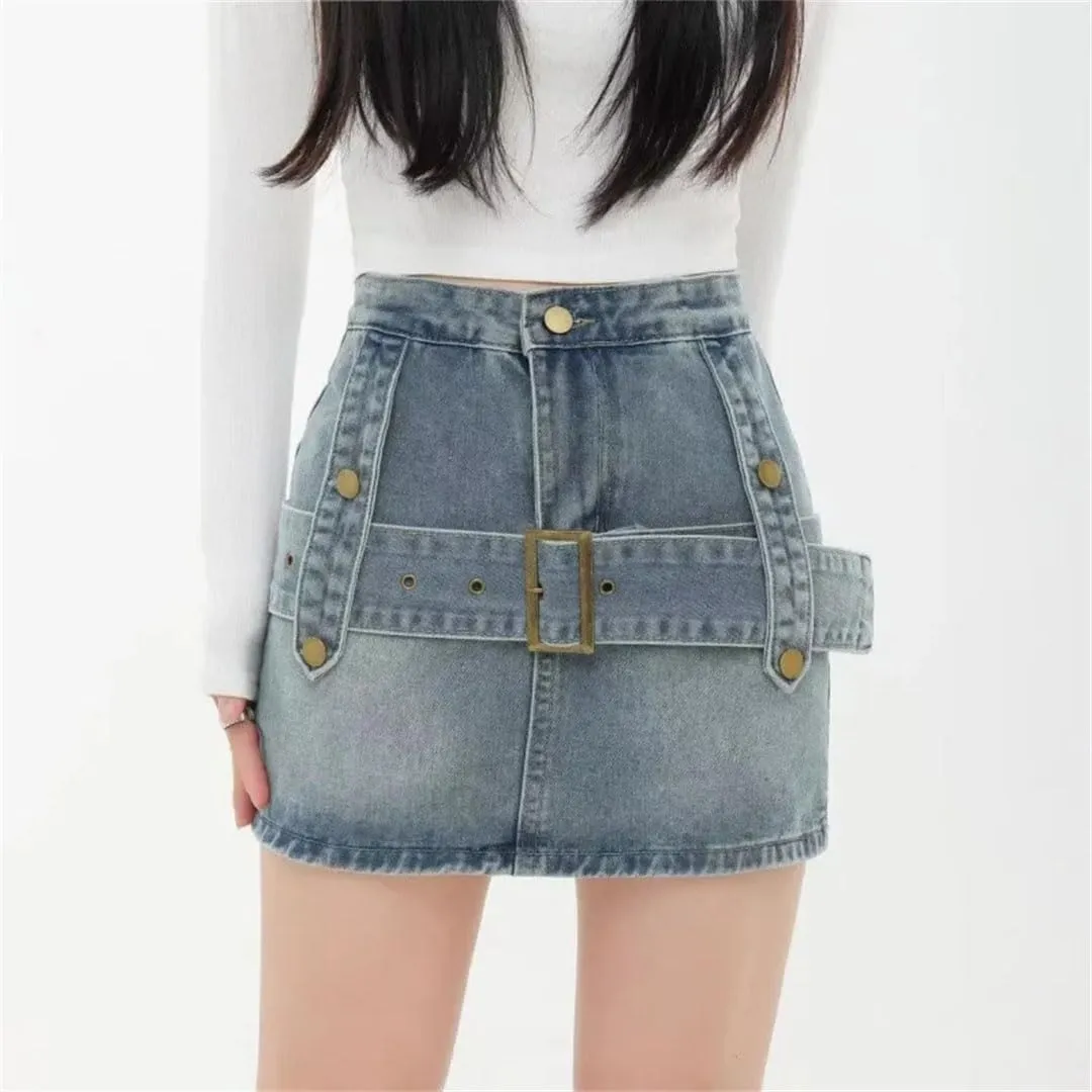 Women High-Waisted A- Line Mini Dress Basic Style Smooths and Slims Your Silhouette Denim Mini Skirt