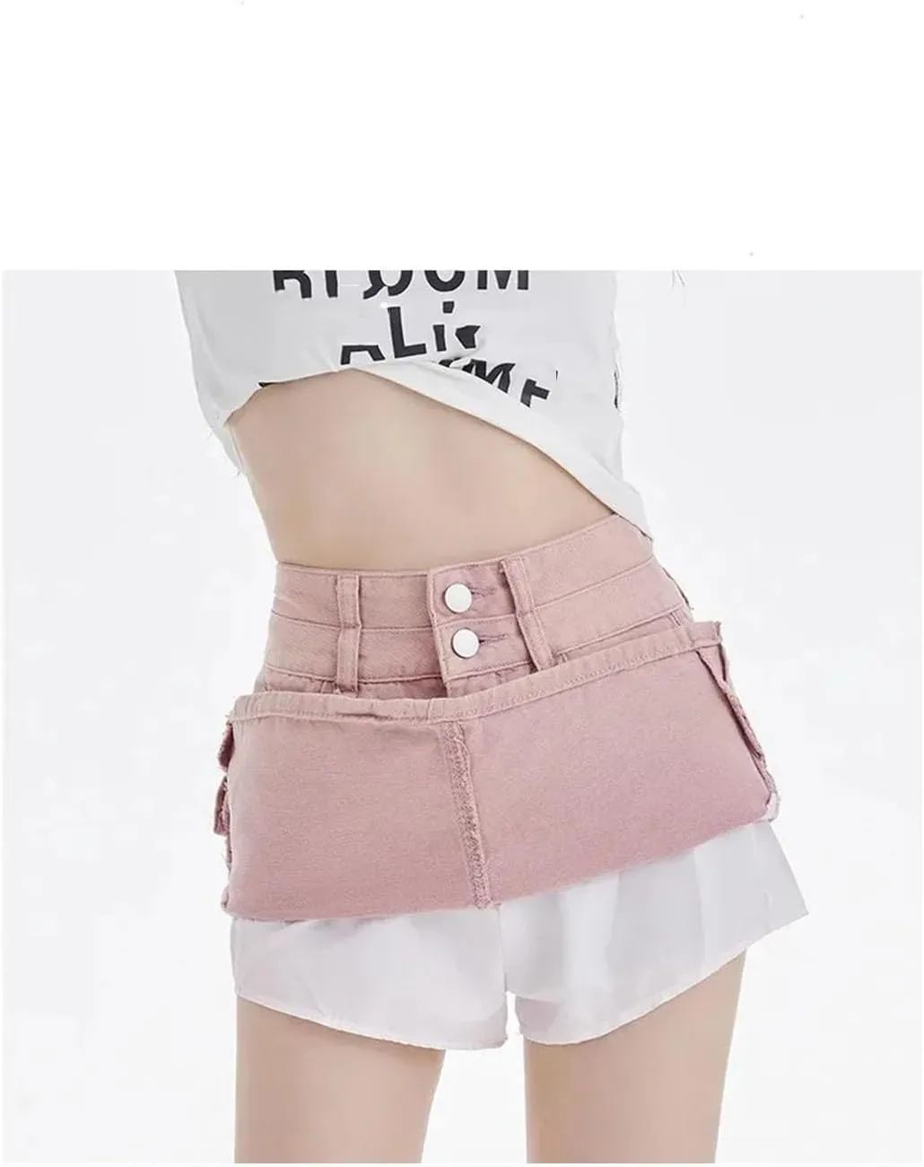 Women High-Waisted Double-Buttoned Denim Skirt Slimming A- Line Mini Dress