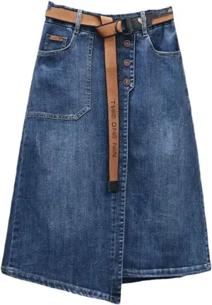 Women Irregular Denim Skirt for Elastic High Waisted A-Line Buttocks Wrapped Skirts for