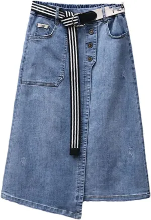 Women Irregular Denim Skirt for Elastic High Waisted A-Line Buttocks Wrapped Skirts for