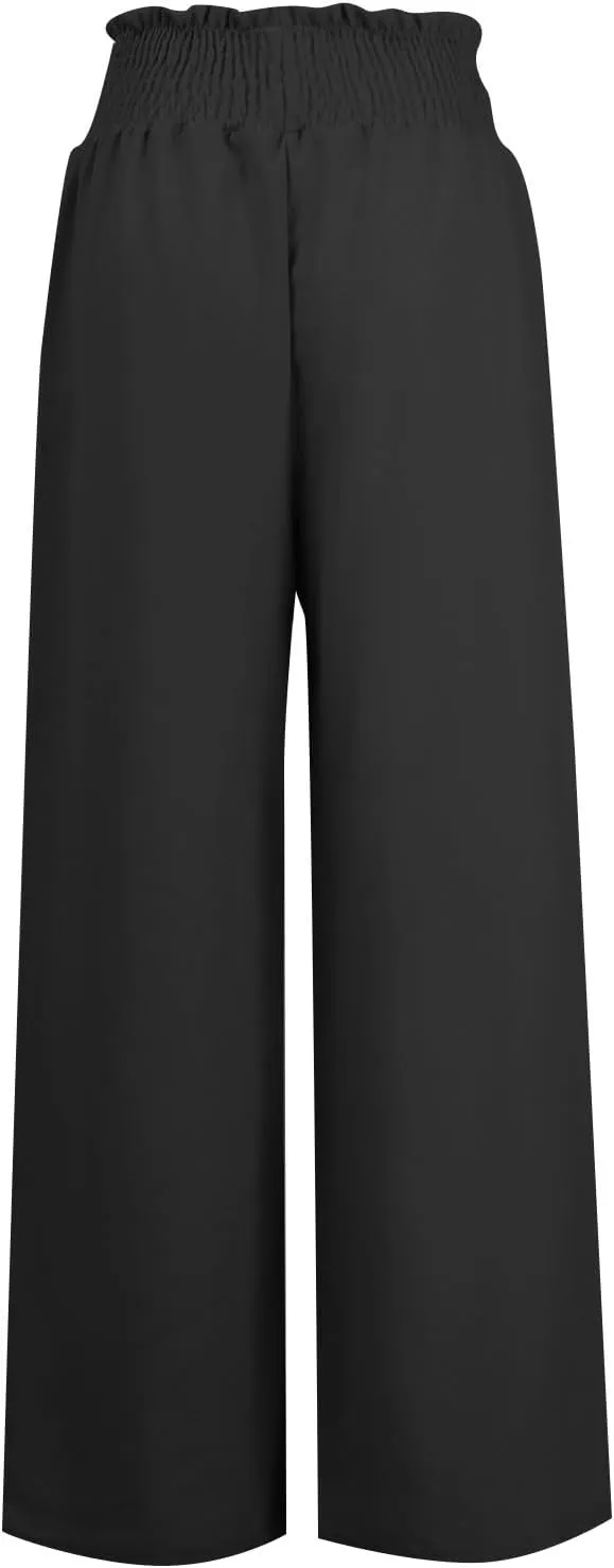 Women Linen Blend Summer Breathable Palazzo Pants Low Waist Wide Leg Loose Fit Pants Work Business