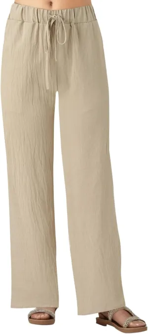 Women Linen Cotton Summer Pants Drawstring Elastic Waist Palazzo Trousers Straight Wide Leg Baagy Casual Pocket Pants