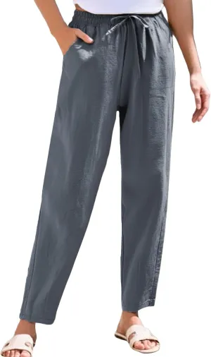 Women Linen Pants Loose High Waist Boho Wide Leg Cropped Palazzo Beach Pants Summer Beach Outfits 2025 Trendy