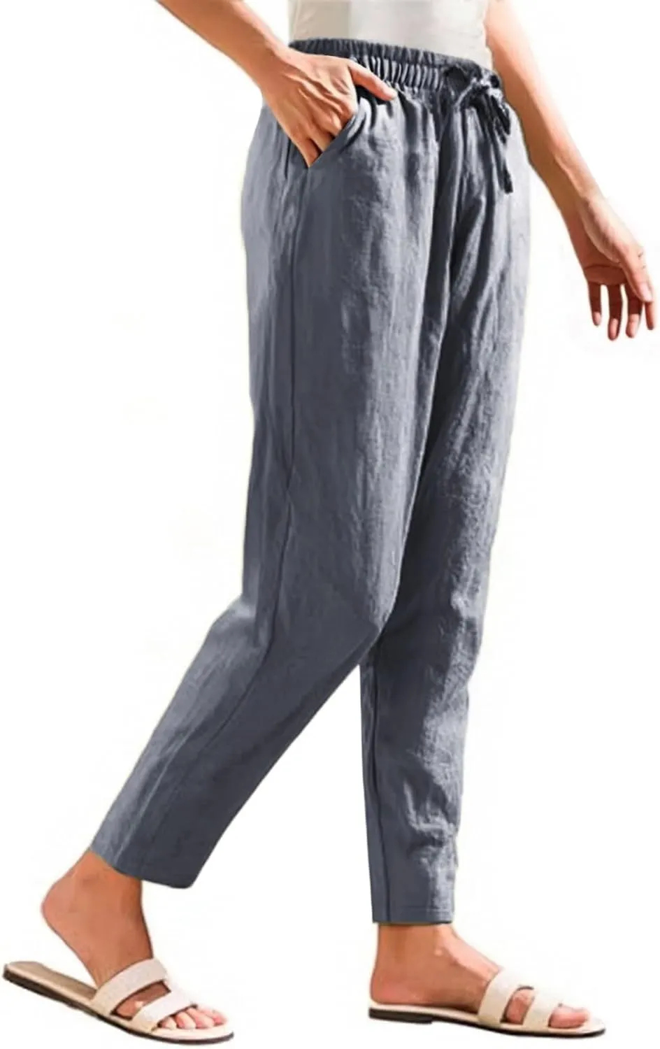 Women Linen Pants Loose High Waist Boho Wide Leg Cropped Palazzo Beach Pants Summer Beach Outfits 2025 Trendy