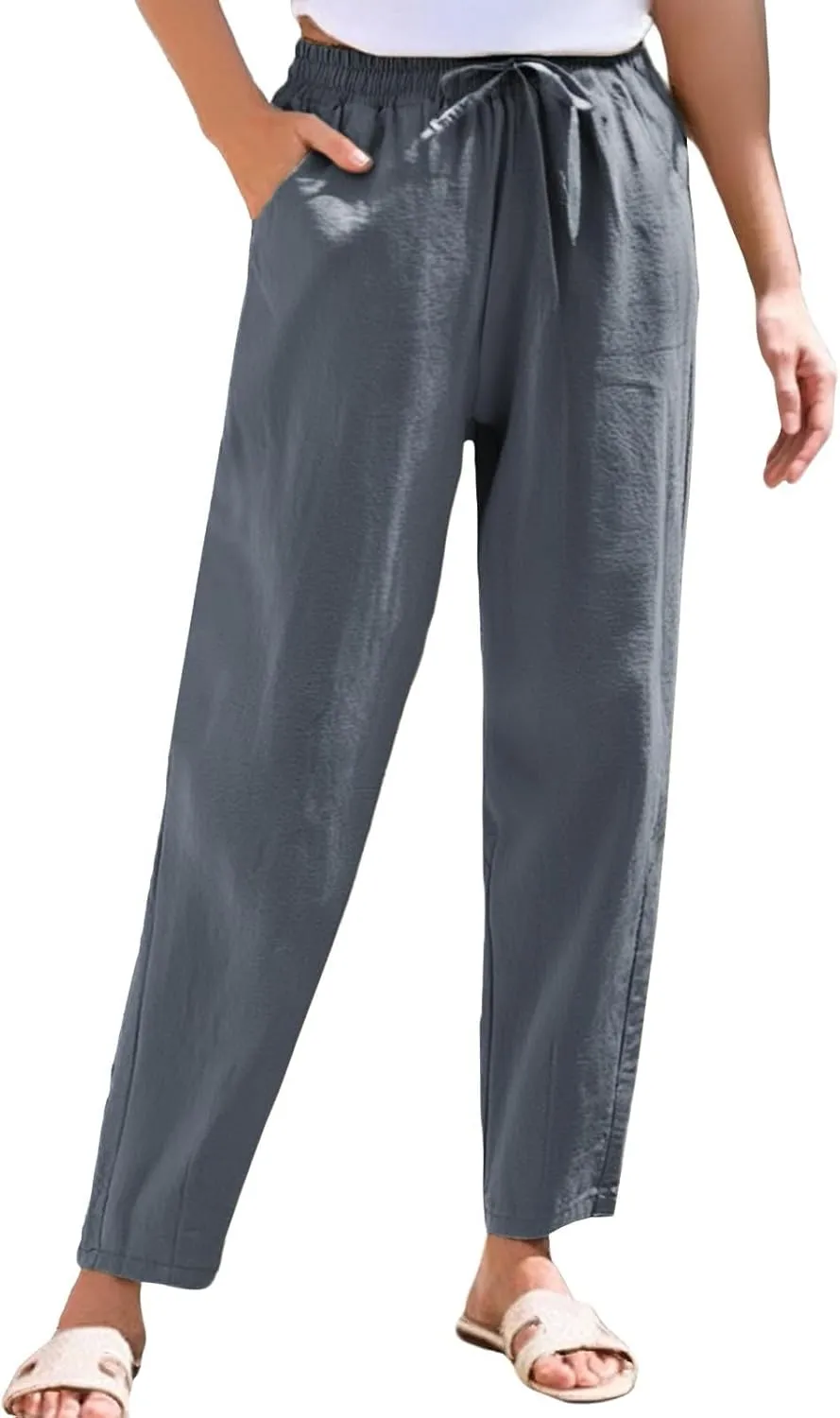 Women Linen Pants Loose High Waist Boho Wide Leg Cropped Palazzo Beach Pants Summer Beach Outfits 2025 Trendy
