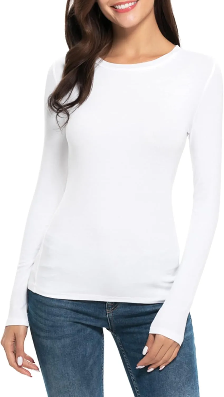 Women Long Sleeve Crew Neck/Scoop V Neck Rayon Slim Fit Stretchy Layer T Shirts Tops