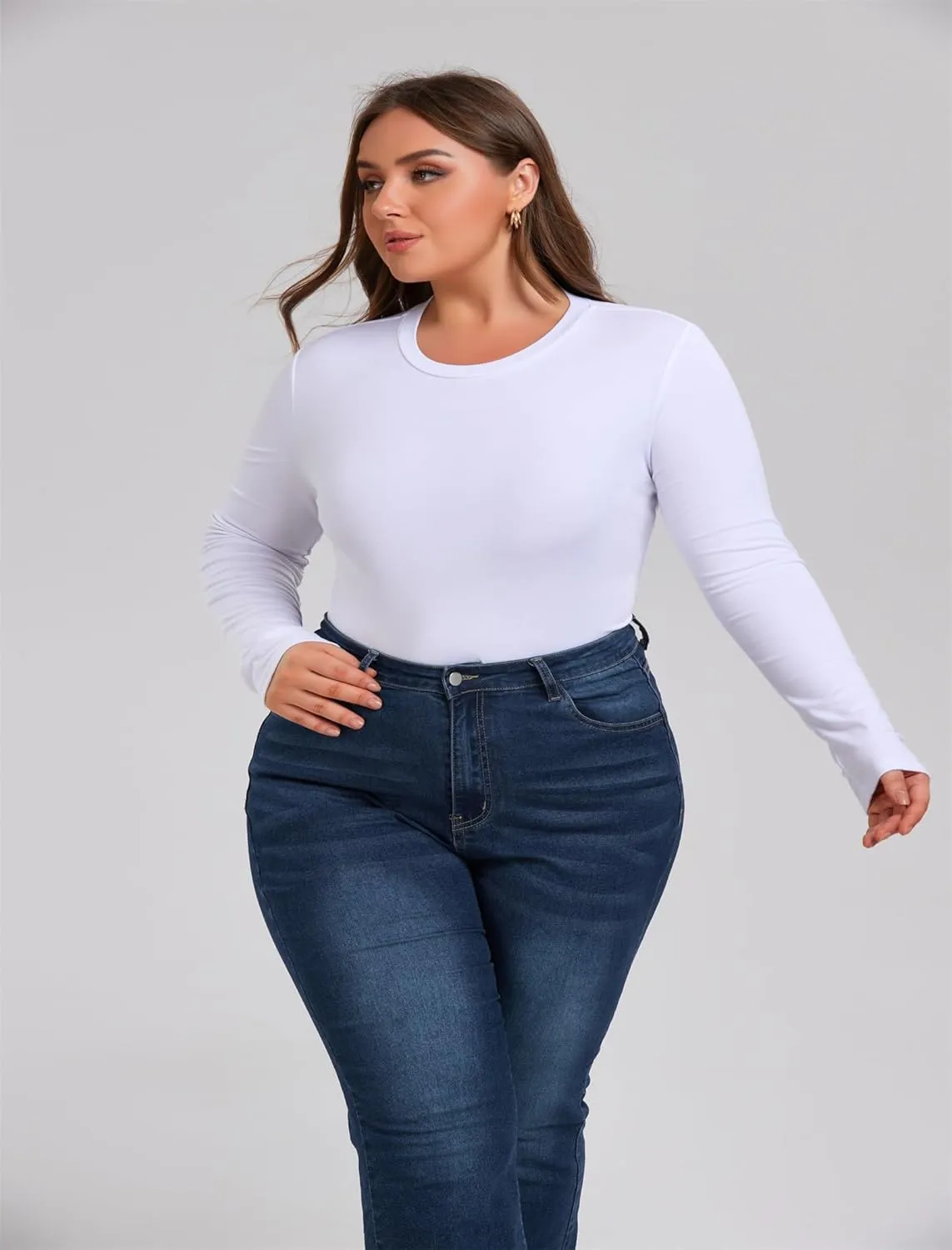Women Long Sleeve Crew Neck/Scoop V Neck Rayon Slim Fit Stretchy Layer T Shirts Tops