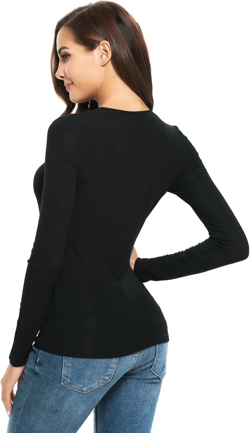 Women Long Sleeve Crew Neck/Scoop V Neck Rayon Slim Fit Stretchy Layer T Shirts Tops