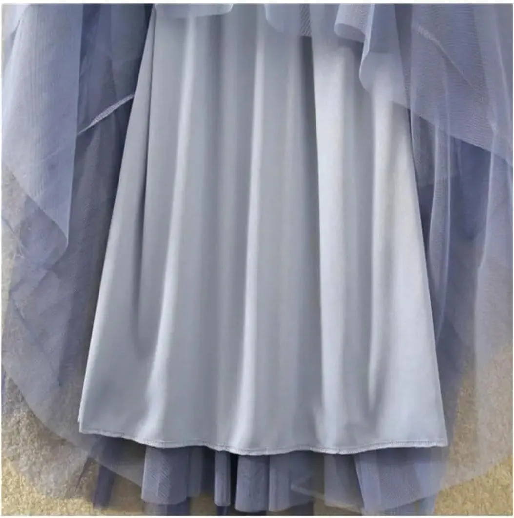 Women Midi Mesh Tulle Skirt Elastic Waist A-Line Pleated Skirt with Contrasting Color Stitching Party Skirts
