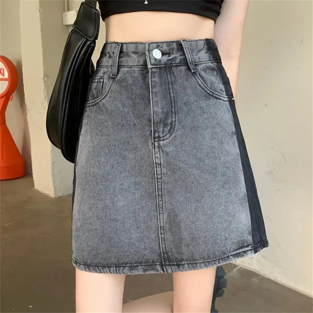 Women Plus Size High-Waisted Slimming Mini Dress Denim Skirt A- Line Skirt